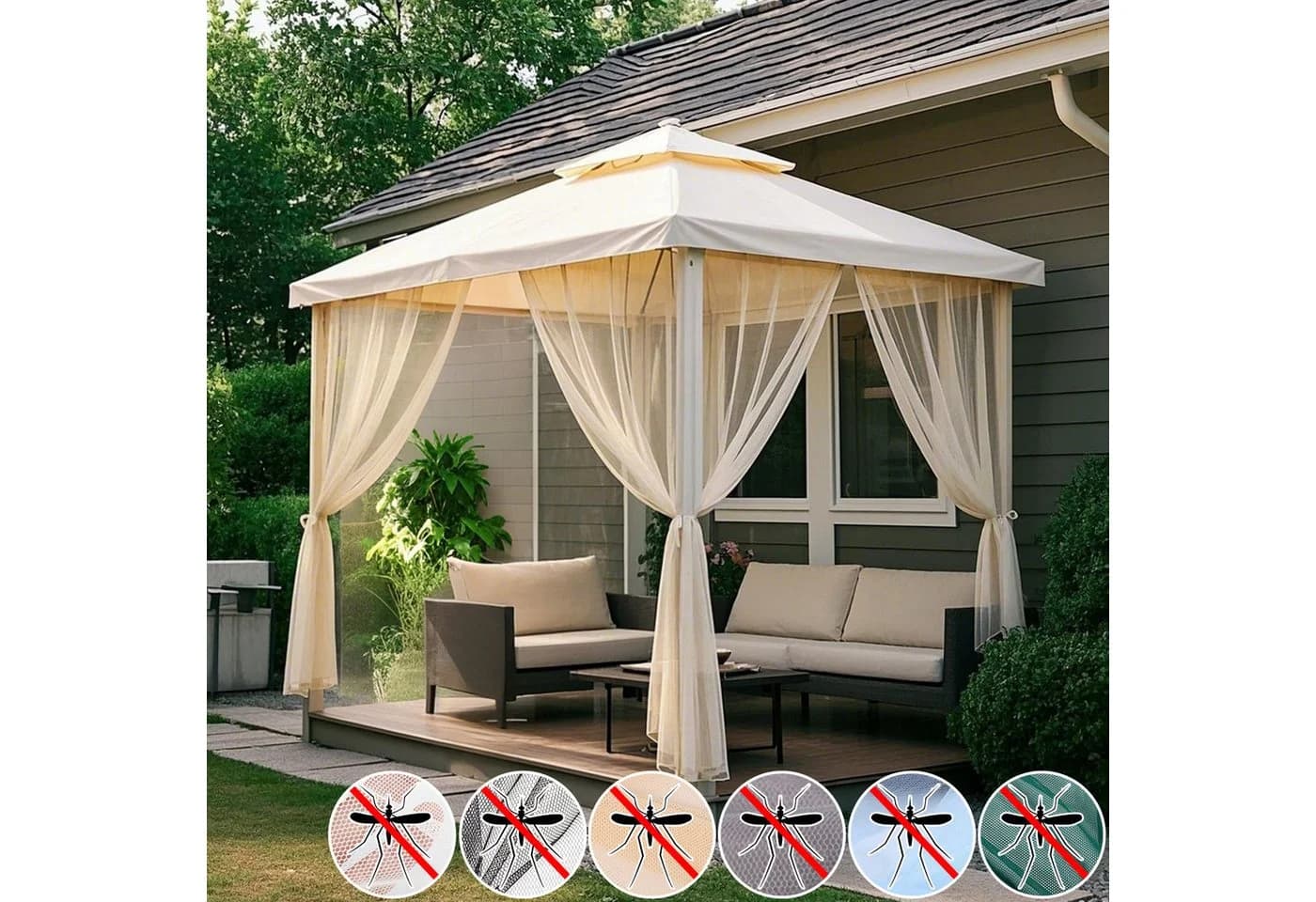 LMaxhome Outdoorvorhang Moskitonetz Beige mit Stangentasche