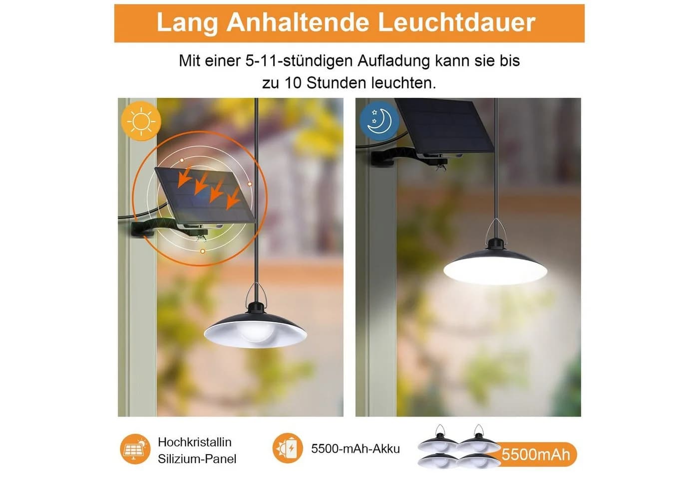 Rosnek LED Solarleuchte Hängend IP65 Dimmbar mit Fernbedienung