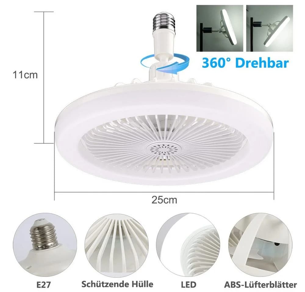 Rosnek Deckenventilator mit LED & Fernbedienung, 360° schwenkbar, dimmbar