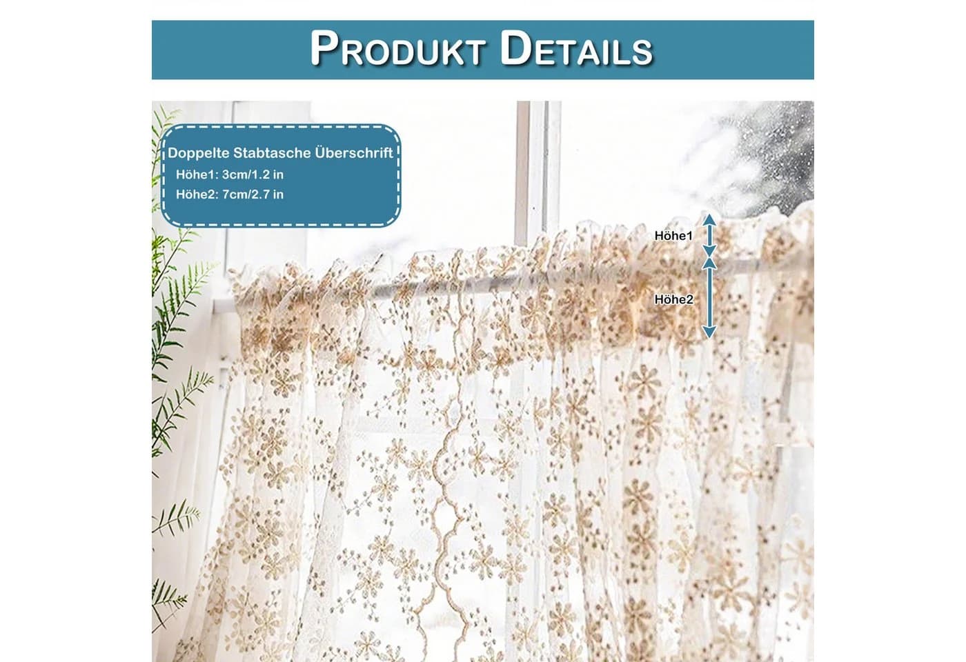 Qelus Voile Gardinen 2er Set Blumen Stickerei Landhausstil - Bild 4