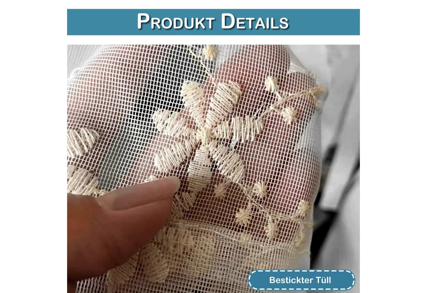 Qelus Voile Gardinen 2er Set Blumen Stickerei Landhausstil - Bild 5
