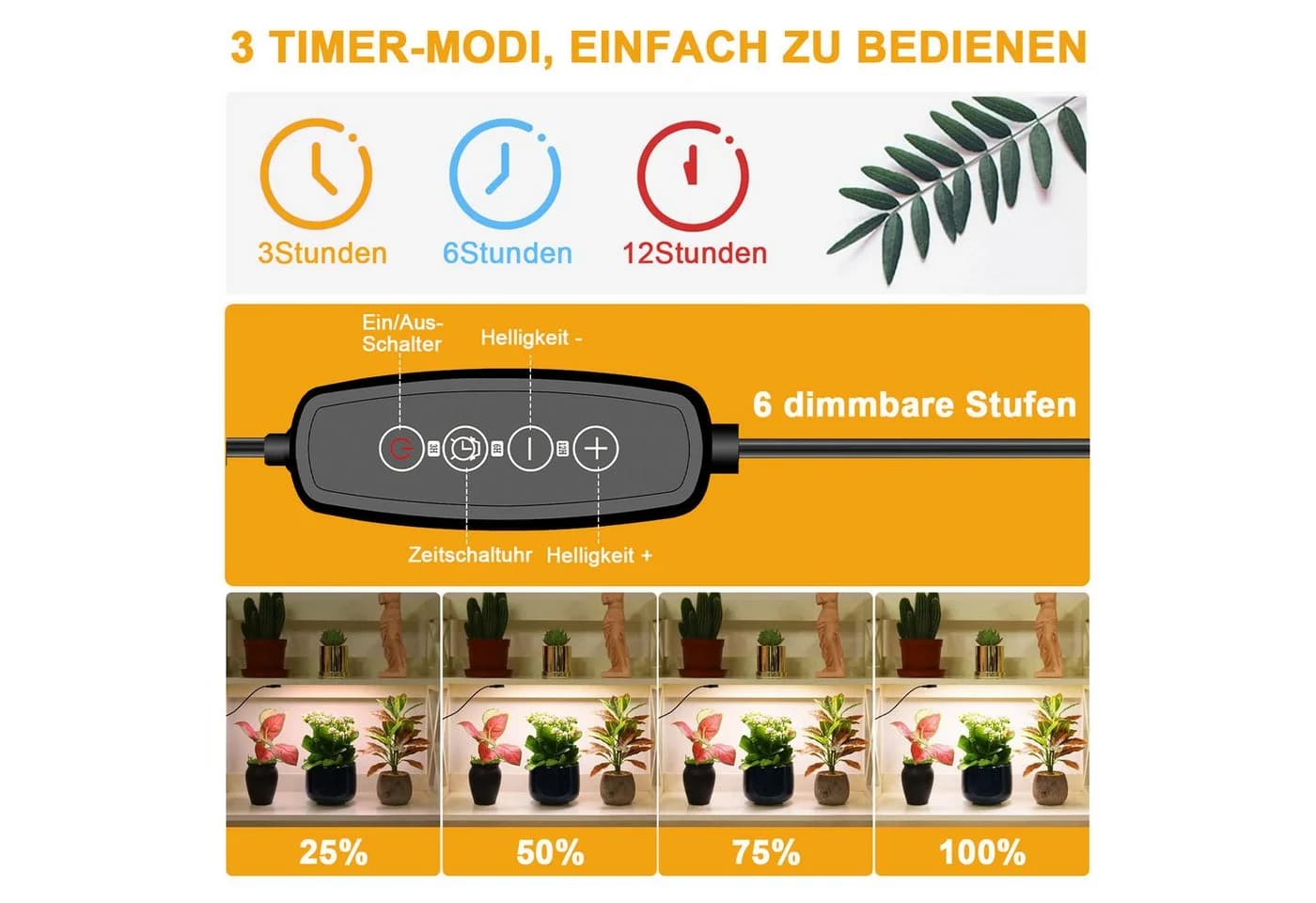 MUPOO Pflanzenlampe Vollspektrum LED-Pflanzenleuchte, Dimmbar, Timer, Ohne Bohren, Für Zimmerpflanzen, Gemüse & Hydrokultur - Bild 3
