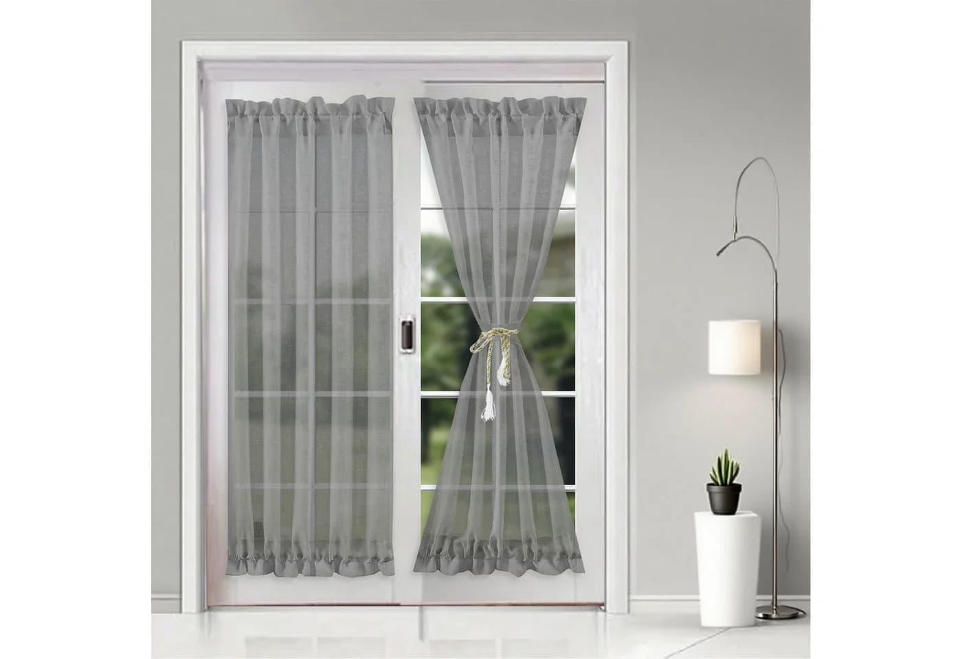BTTO V&G Türvorhang Bistrostil Voile Grau/Weiß Stangendurchzug - Bild 2