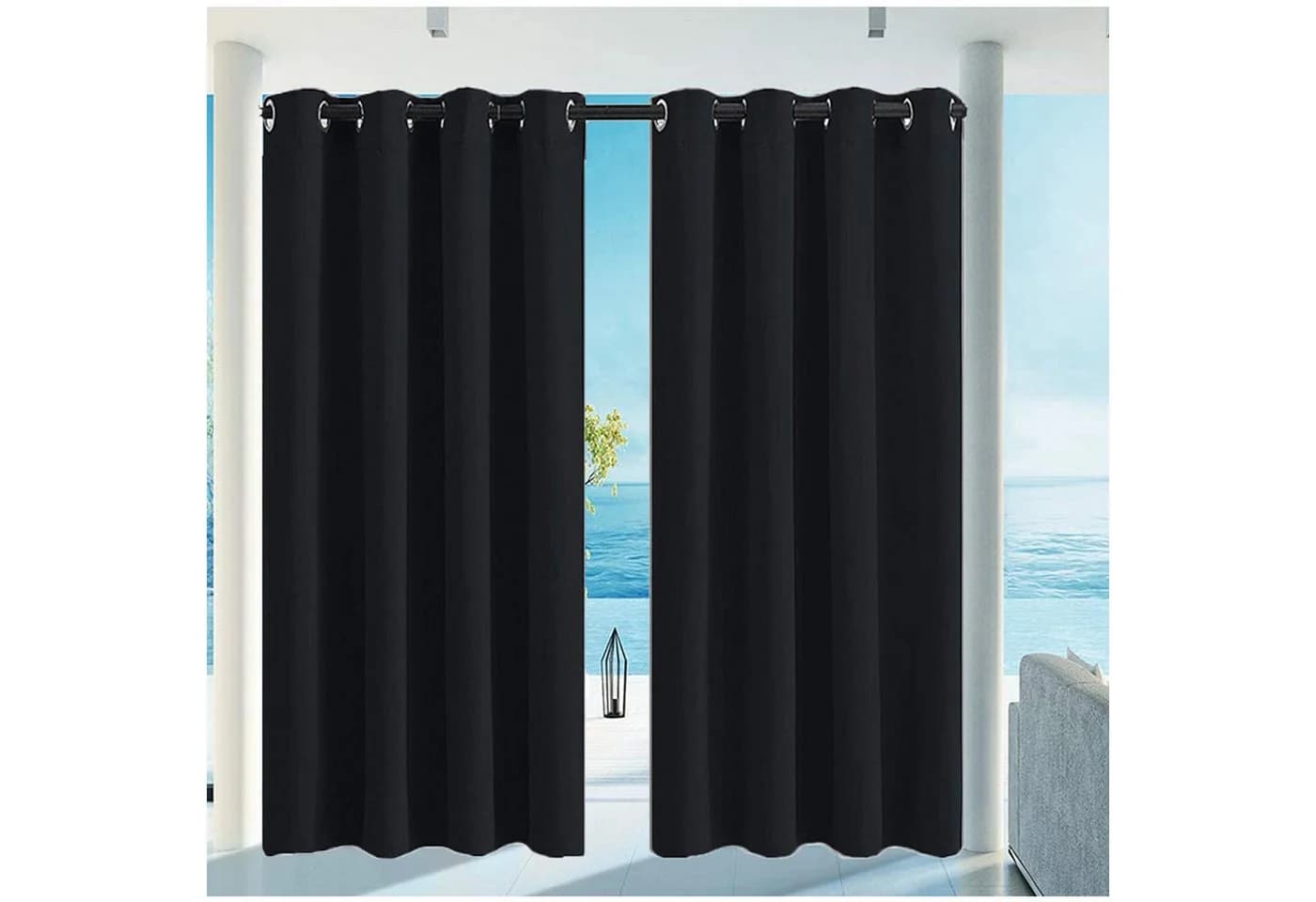 Qelus Outdoorvorhang Wasserdicht & Blickdicht mit Ösen Schwarz - Bild 2