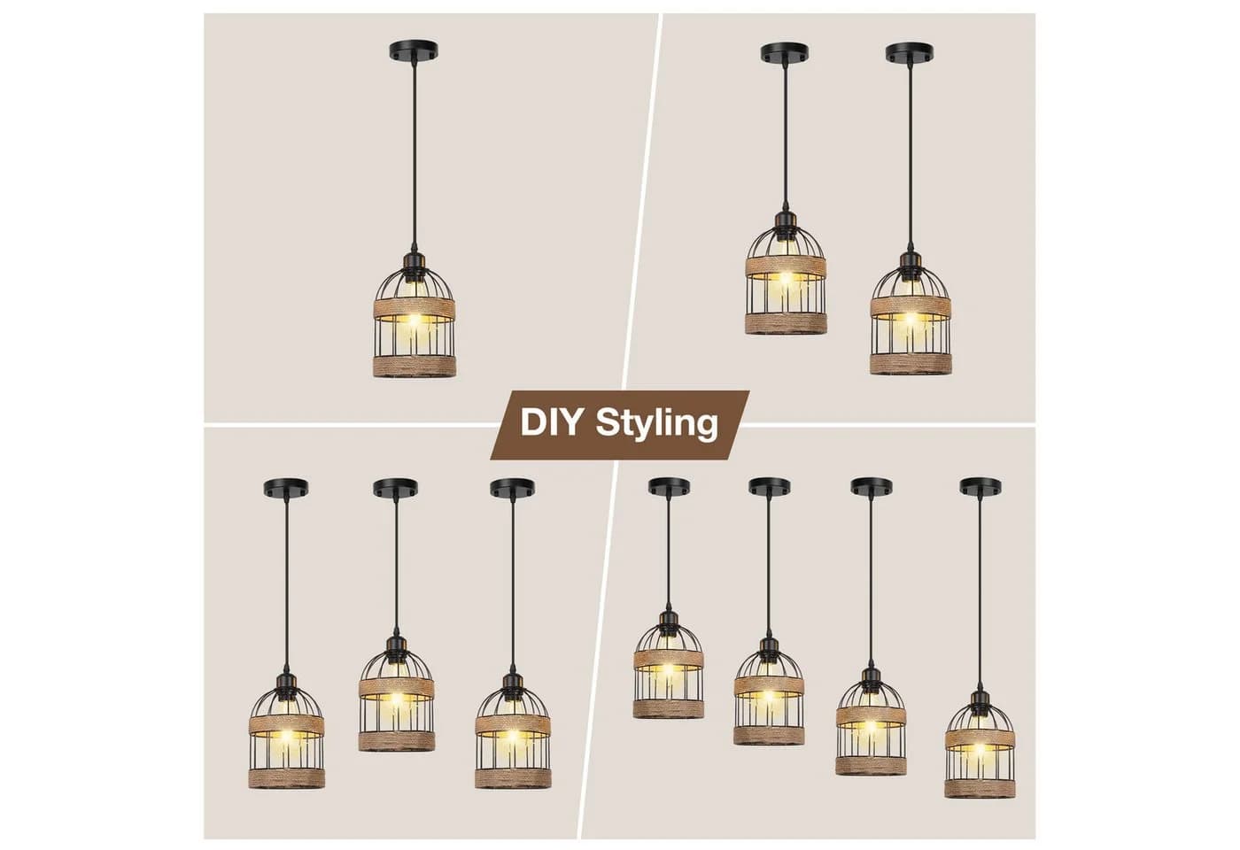 MUPOO Pendelleuchte Rattan Boho E27 Warmweiß Höhenverstellbar