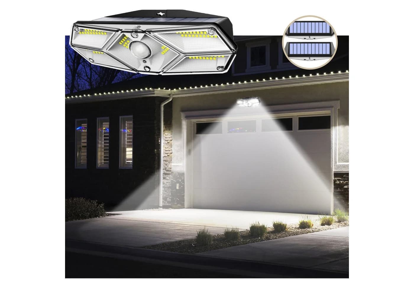 MUPOO LED Außen-Wandleuchte 128/170LED Solarleuchte 300°Weitwinkel Solar Wandleuchte Gartenleuchte - Bild 2