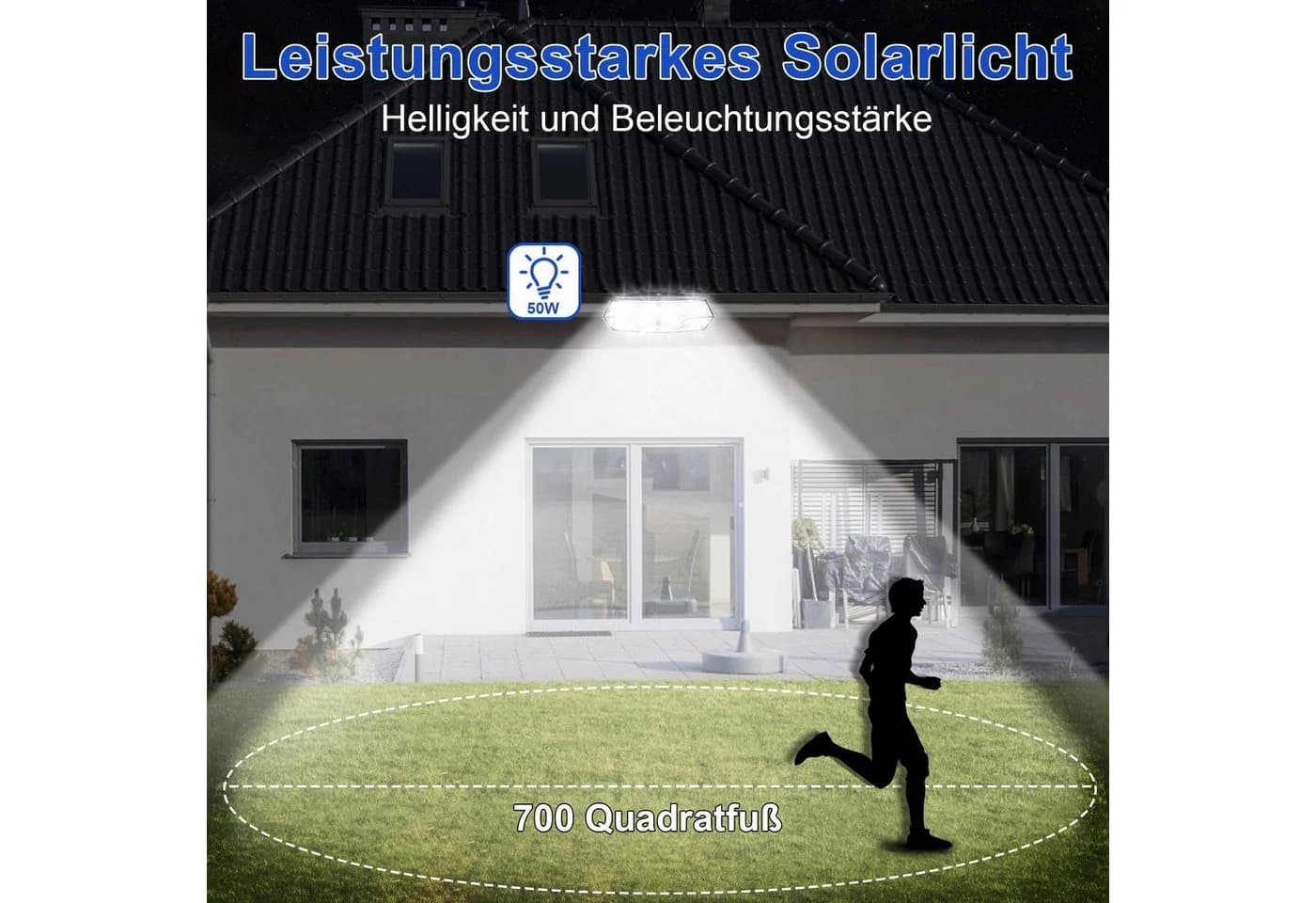 MUPOO LED Außen-Wandleuchte 128/170LED Solarleuchte 300°Weitwinkel Solar Wandleuchte Gartenleuchte - Bild 3