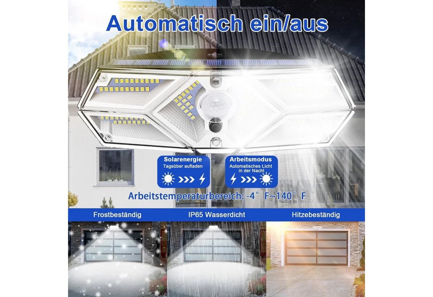 MUPOO LED Außen-Wandleuchte 128/170LED Solarleuchte 300°Weitwinkel Solar Wandleuchte Gartenleuchte - Bild 5