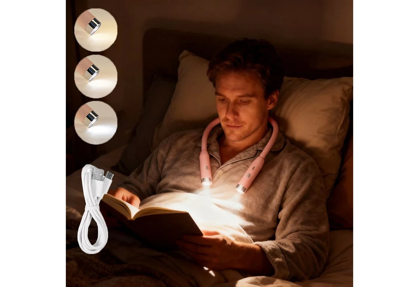MUPOO LED Leselampe USB-Aufladung Rosa 3 Helligkeiten - Bild 2