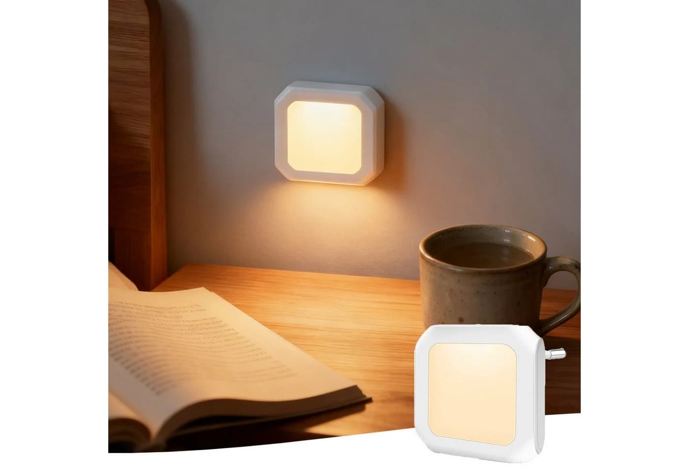 MUPOO LED Steckdosenleuchte LED Nachtlicht, LED-Schrankleuchte, LED Nachtlampe, Plug-in Dimmbar, Warmweiß, 1 Stk, Automatischer Dämmerungssensor, für Baby, Kinder Schlafzimmer - Bild 2