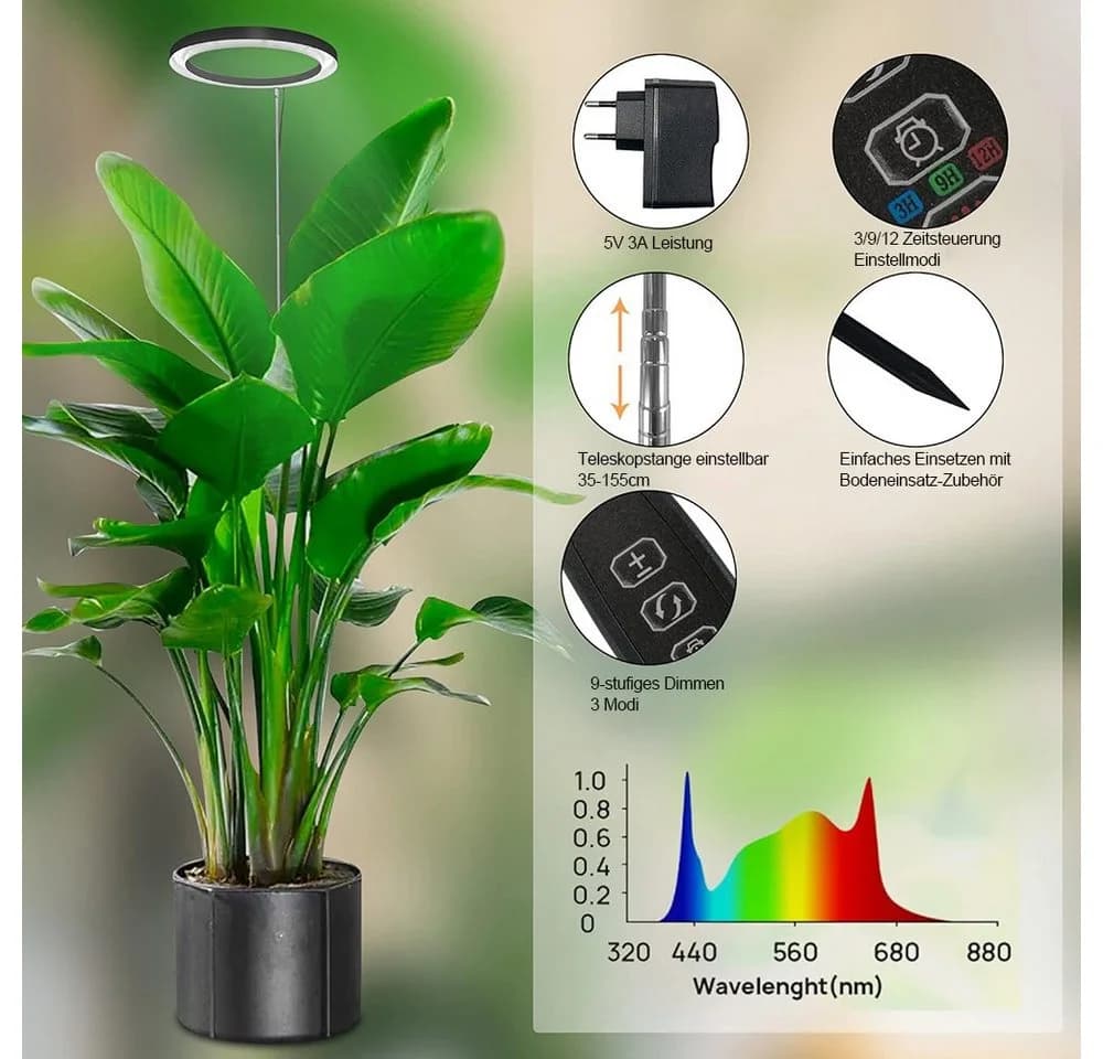 Laybasic Pflanzenlampe Vollspektrum 160LED Wachstumslampe 35-155cm Höhe verstellbar - Bild 4