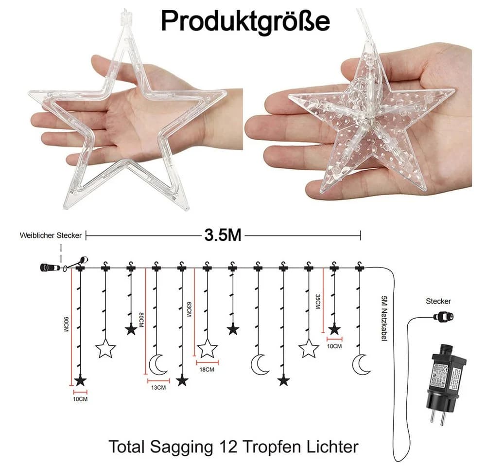 MUPOO Lichtervorhang LED Lichterkette Sternen und Monden