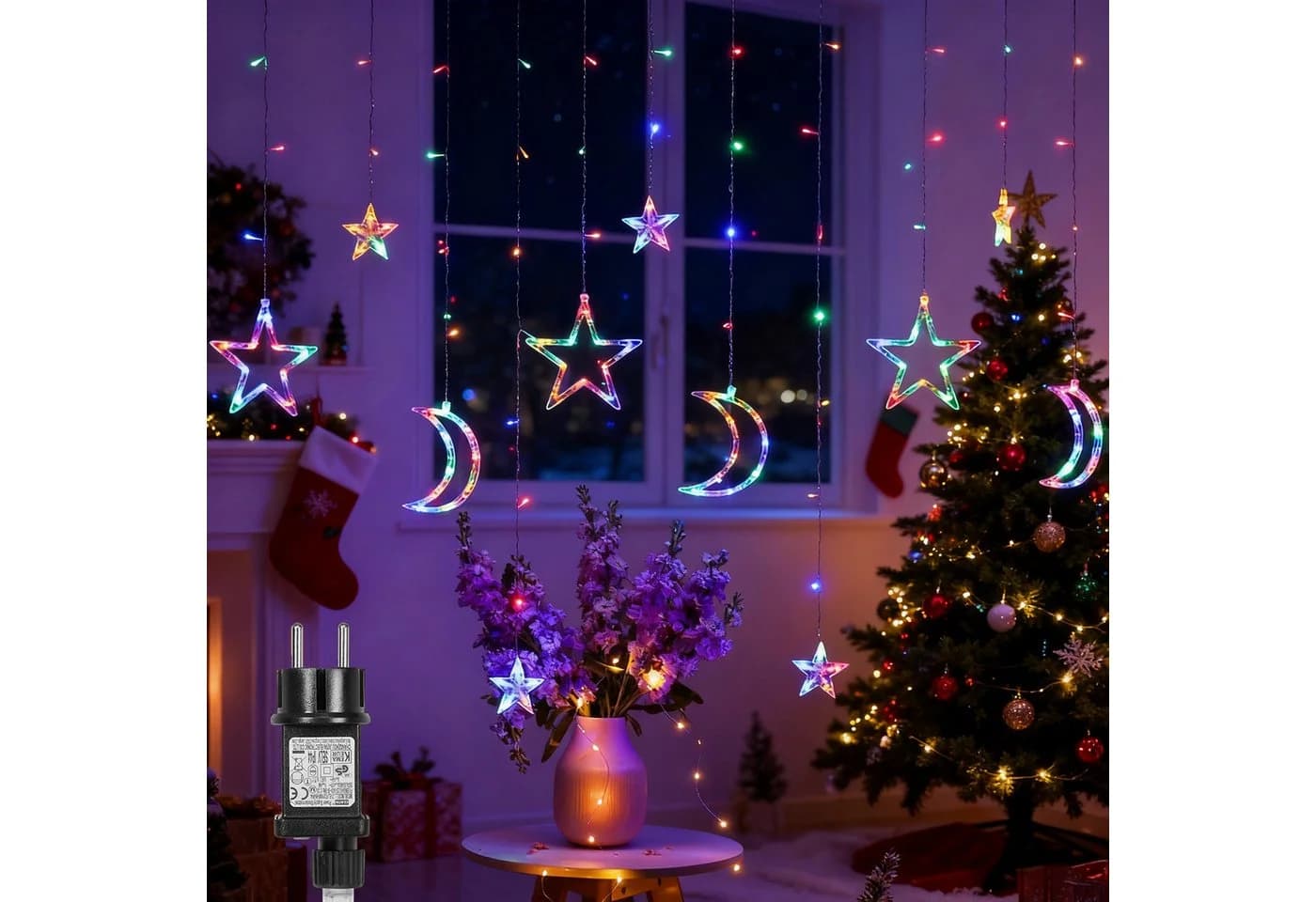 MUPOO Lichtervorhang LED Lichterkette Sternen und Monden - Bild 2