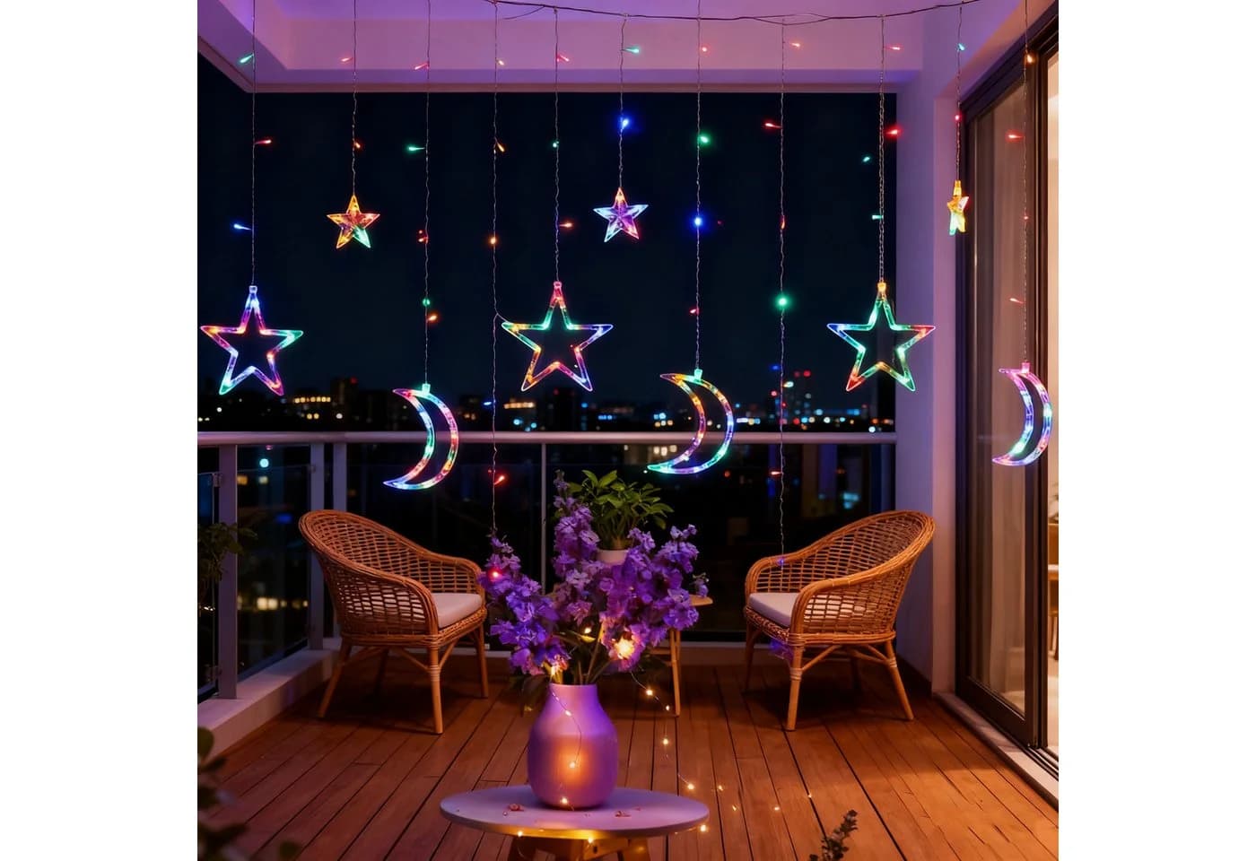 MUPOO Lichtervorhang LED Lichterkette Sternen und Monden - Bild 4