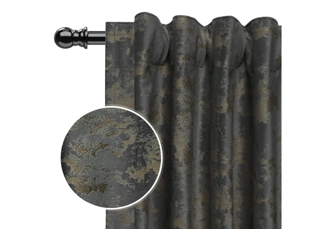 BTTO V&G Vorhang Samt Kräuselband Golddruck Gardinen 2er Set - Bild 2
