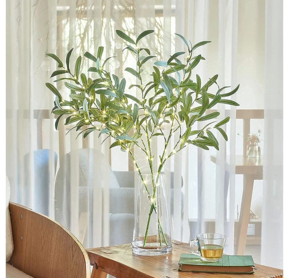 MUPOO LED Dekolicht Beleuchtete Künstliche Eukalyptus & Olivenzweige Warmweiß - Bild 5