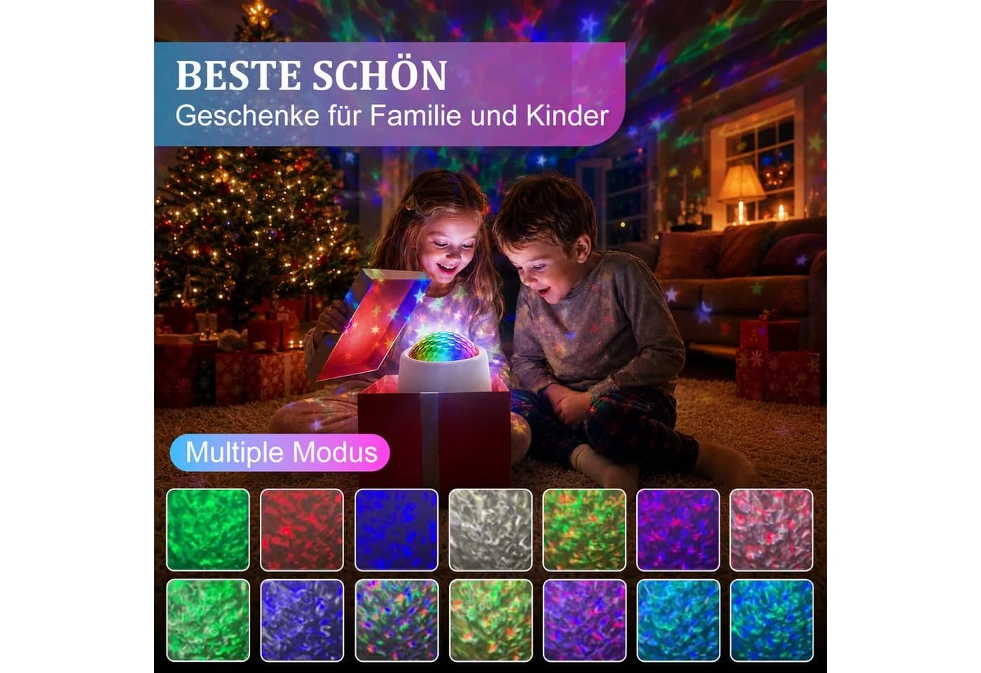 Rosnek LED Nachtlicht Sternenprojektor mit Bluetooth & 56 Lichteffekten