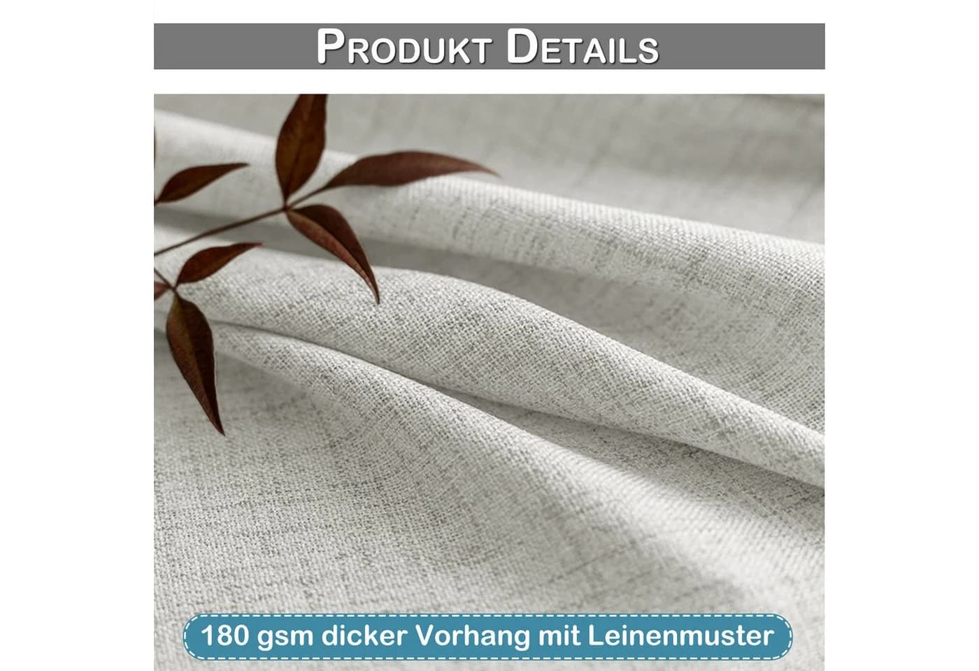 LMaxhome Vorhang 2er Set Grau Leinenoptik blickdicht mit Haken & Ringen