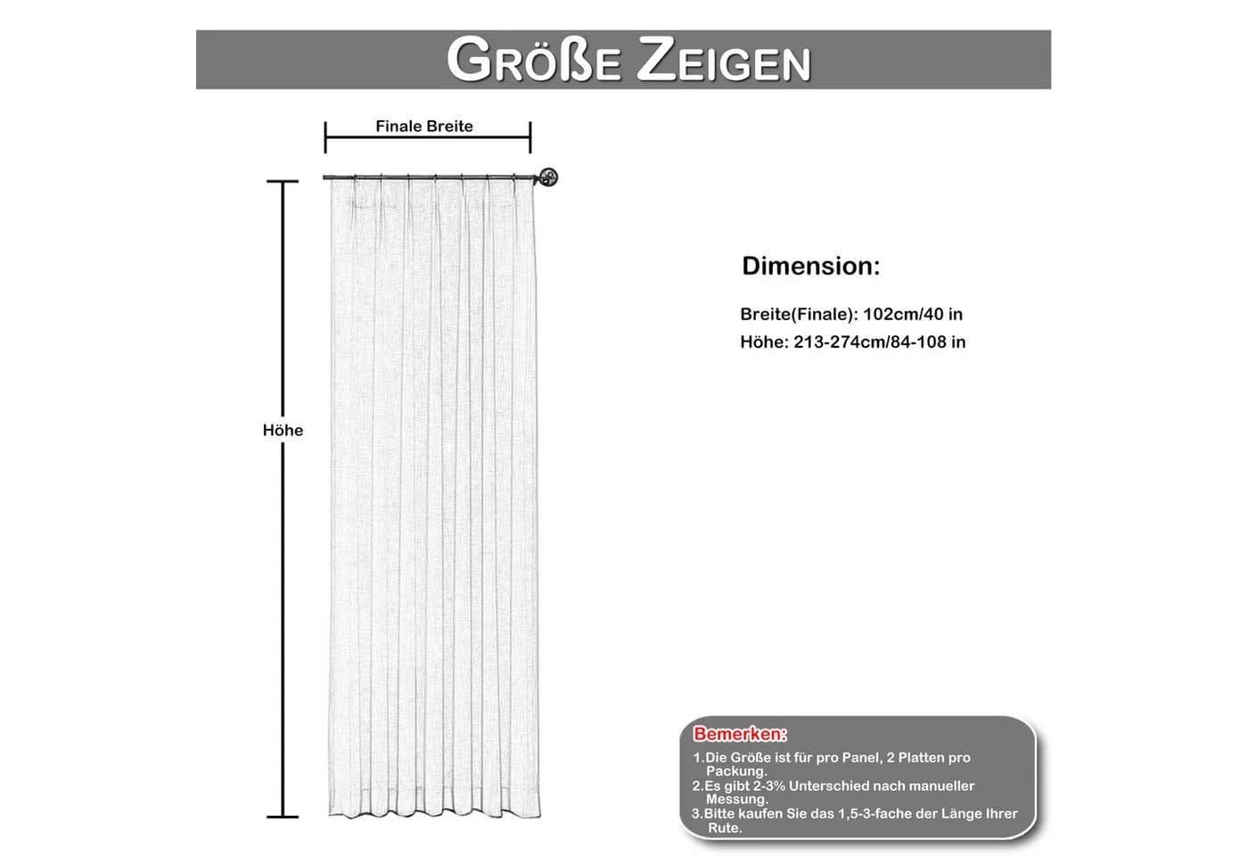LMaxhome Vorhang 2er Set Grau Leinenoptik blickdicht mit Haken & Ringen - Bild 5