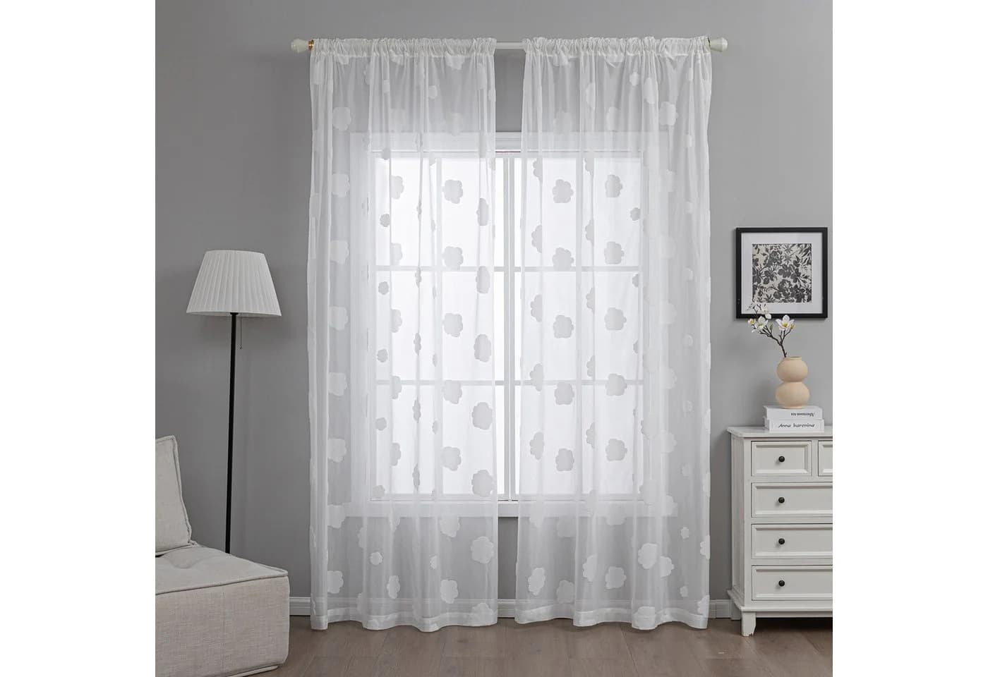 Qelus Gardine Modern Voile 2er Set Weiß 3D Wolken Jacquard - Bild 5