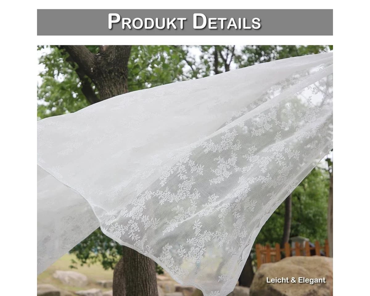 Qelus Vorhang Voile mit Blumenstickerei 2er Set Weiß Transparent - Bild 4