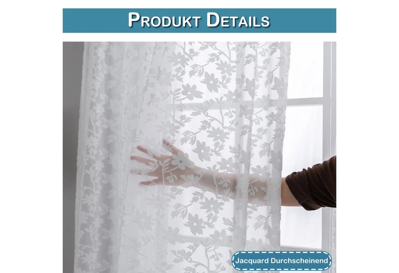 Qelus Vorhang 3D Jacquard Voile Weiß 2er Set mit Stangentasche & Haken