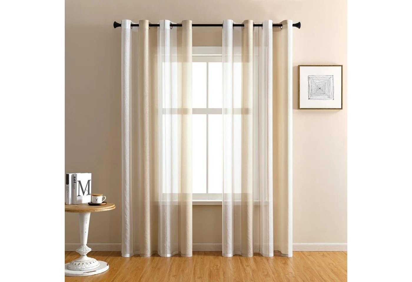 Qelus Vorhang Moderne Streifen-Voilegardinen 2er-Set Beige Grau Braun - Bild 2