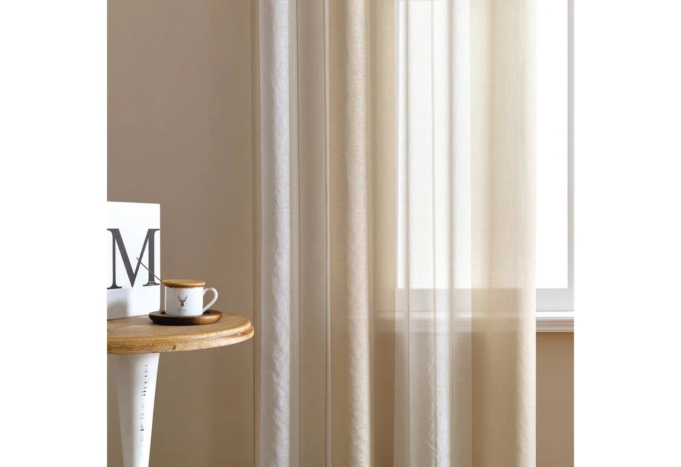 Qelus Vorhang Moderne Streifen-Voilegardinen 2er-Set Beige Grau Braun - Bild 4