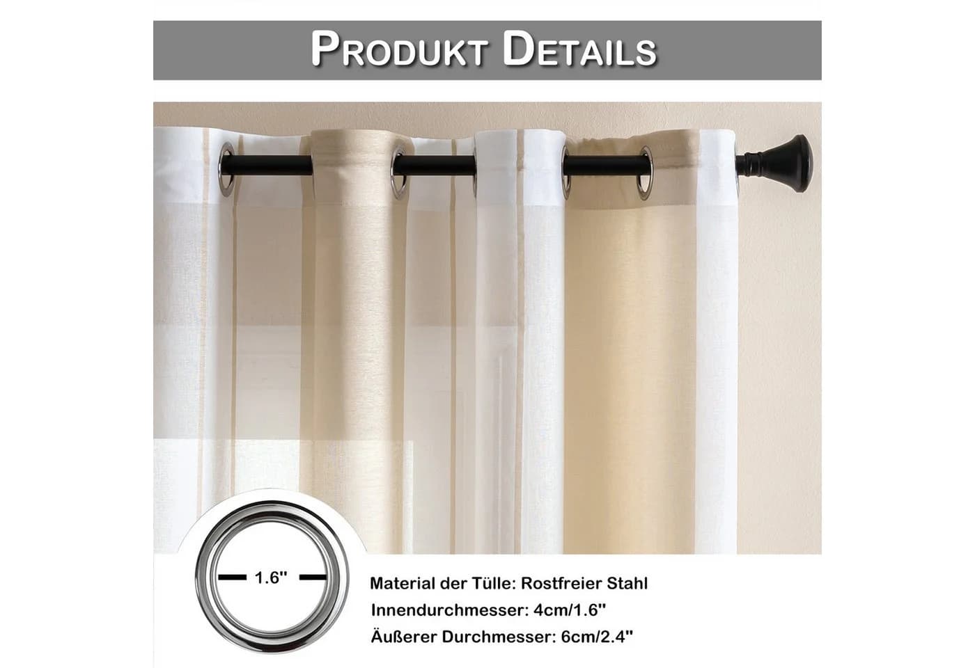Qelus Streifen-Voilegardinen 2er-Set Braun Semi-Transparent