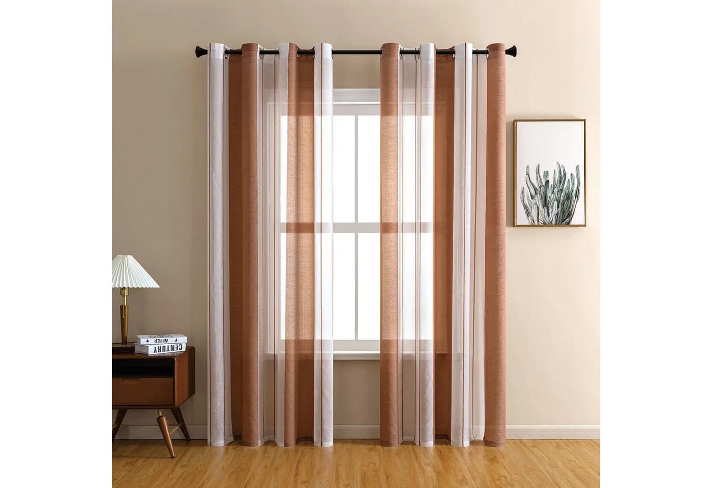 Qelus Streifen-Voilegardinen 2er-Set Braun Semi-Transparent - Bild 3