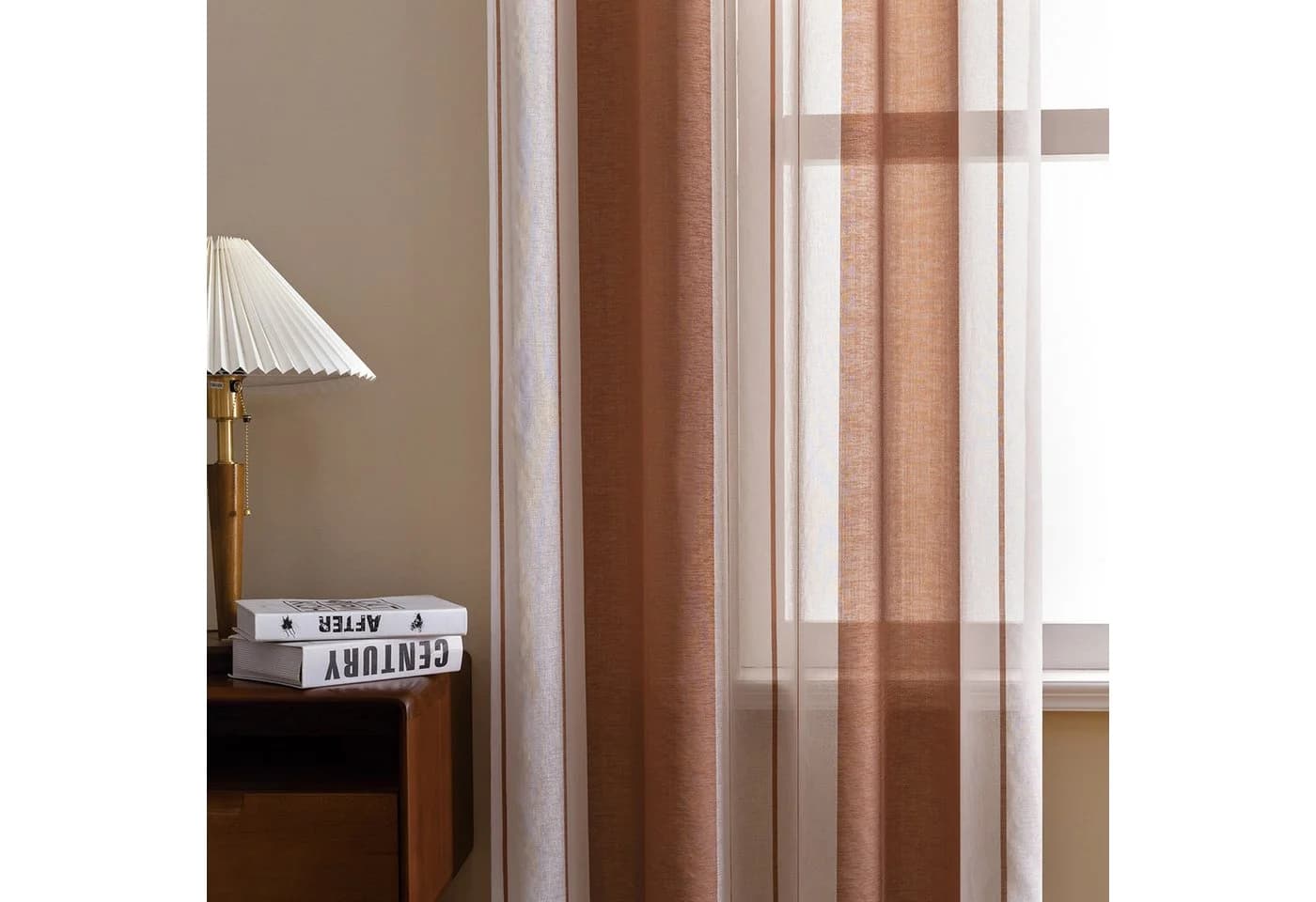 Qelus Streifen-Voilegardinen 2er-Set Braun Semi-Transparent - Bild 5