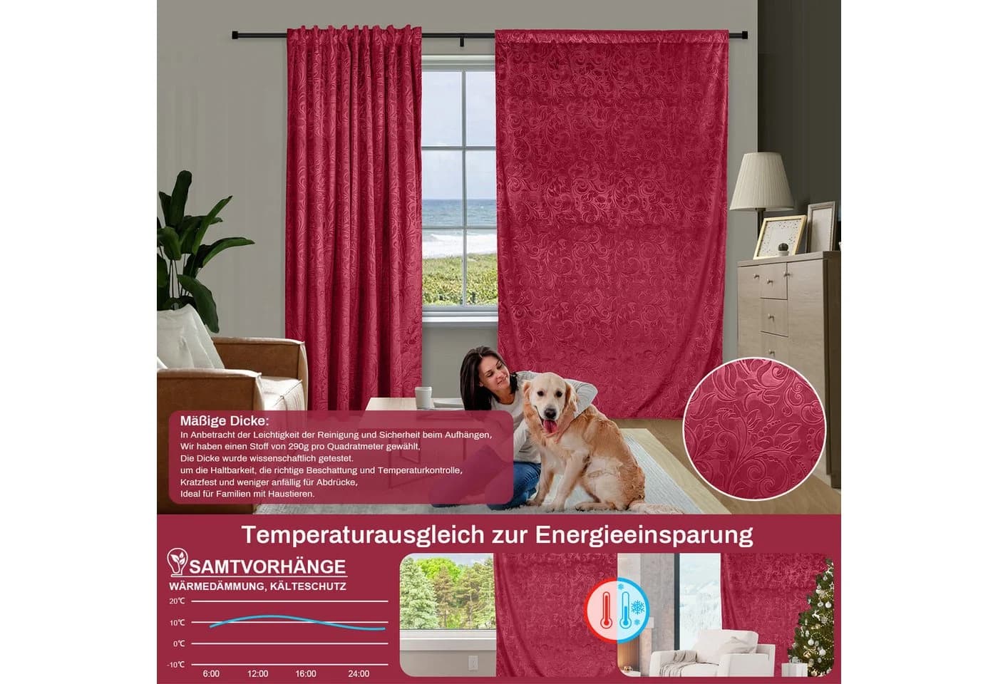 Rosnek Verdunkelungsvorhang Samt 2er Set Rot - Bild 4