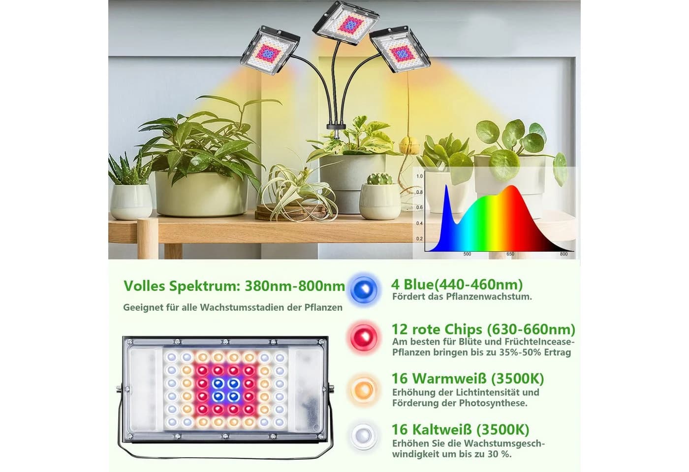 Rosnek Pflanzenlampe Vollspektrum LED mit Ständer, höhenverstellbar, dimmbare - Bild 3