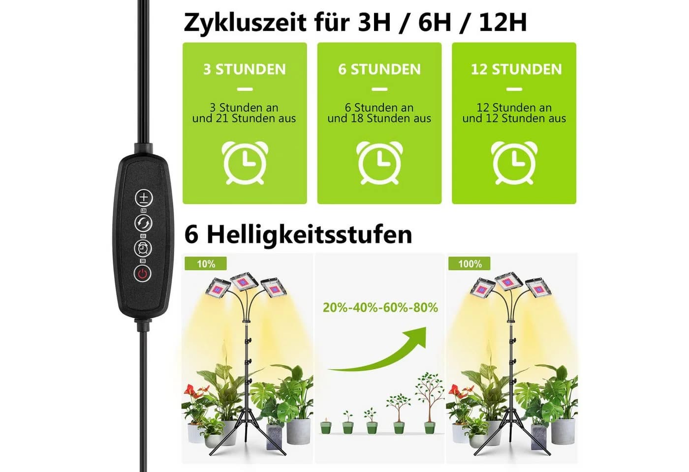 Rosnek Pflanzenlampe Vollspektrum LED mit Ständer, höhenverstellbar, dimmbare - Bild 5