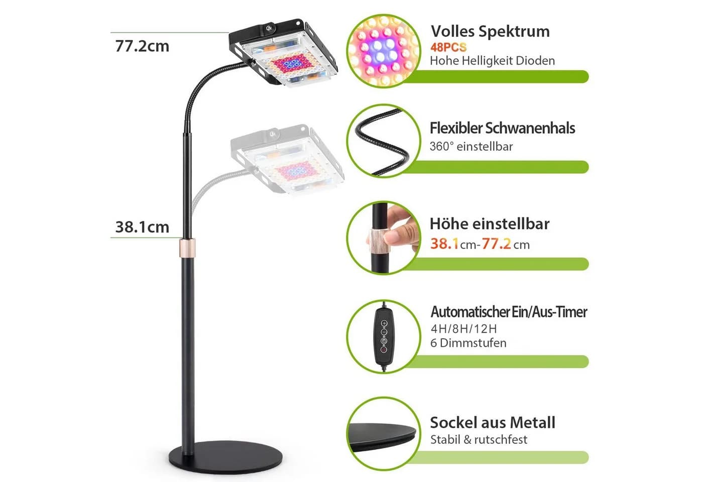 Rosnek Pflanzenlampe Vollspektrum-LED mit Timer & Dimmer - Bild 4