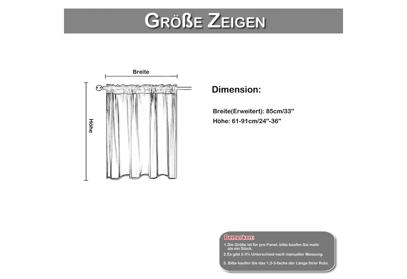 BTTO V&G Transparente Kurzgardine mit Stangendurchzug