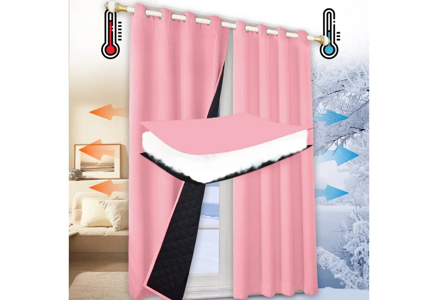 BTTO V&G Thermovorhang Rosa Kälteschutz Blickdicht mit Ösen - Bild 2