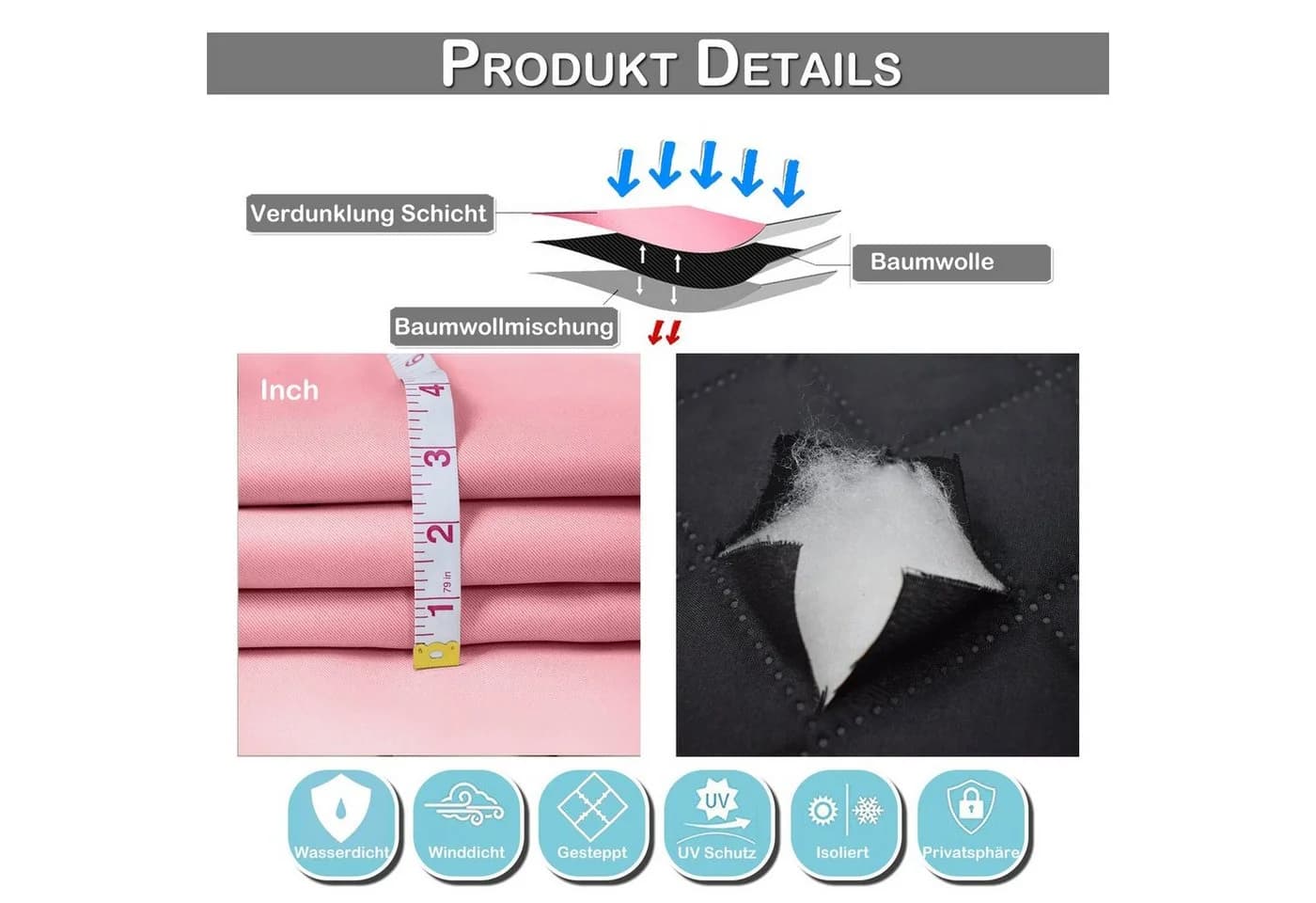 BTTO V&G Thermovorhang Rosa Kälteschutz Blickdicht mit Ösen - Bild 4
