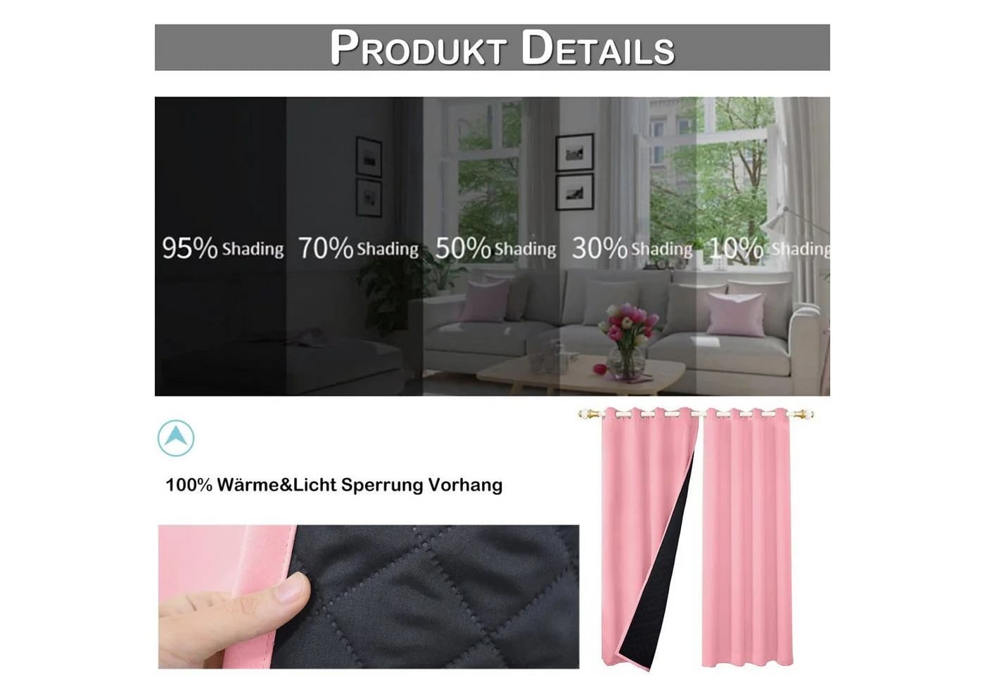 BTTO V&G Thermovorhang Rosa Kälteschutz Blickdicht mit Ösen - Bild 5