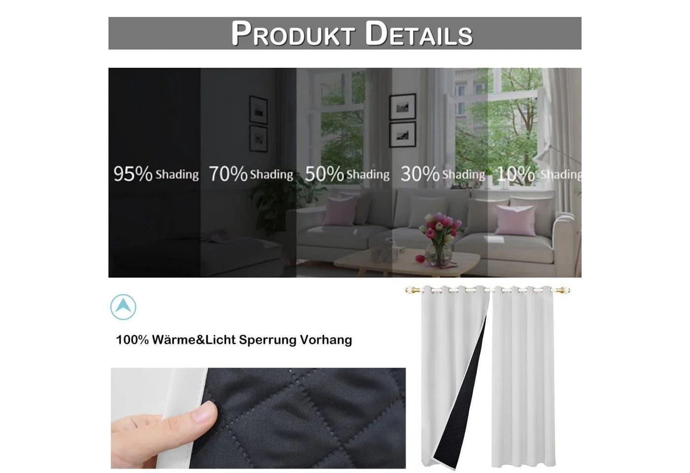 BTTO V&G Thermovorhang Kälteschutz Blickdicht Grau/Weiß - Bild 5