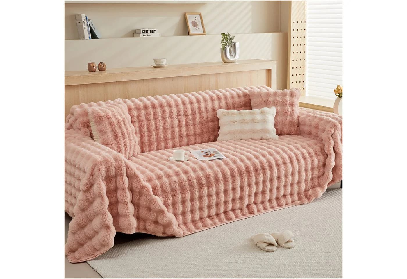 Sunicol Sofabezug Plüsch Rosa Superweiche Couchbezug Antirutsch - Bild 2