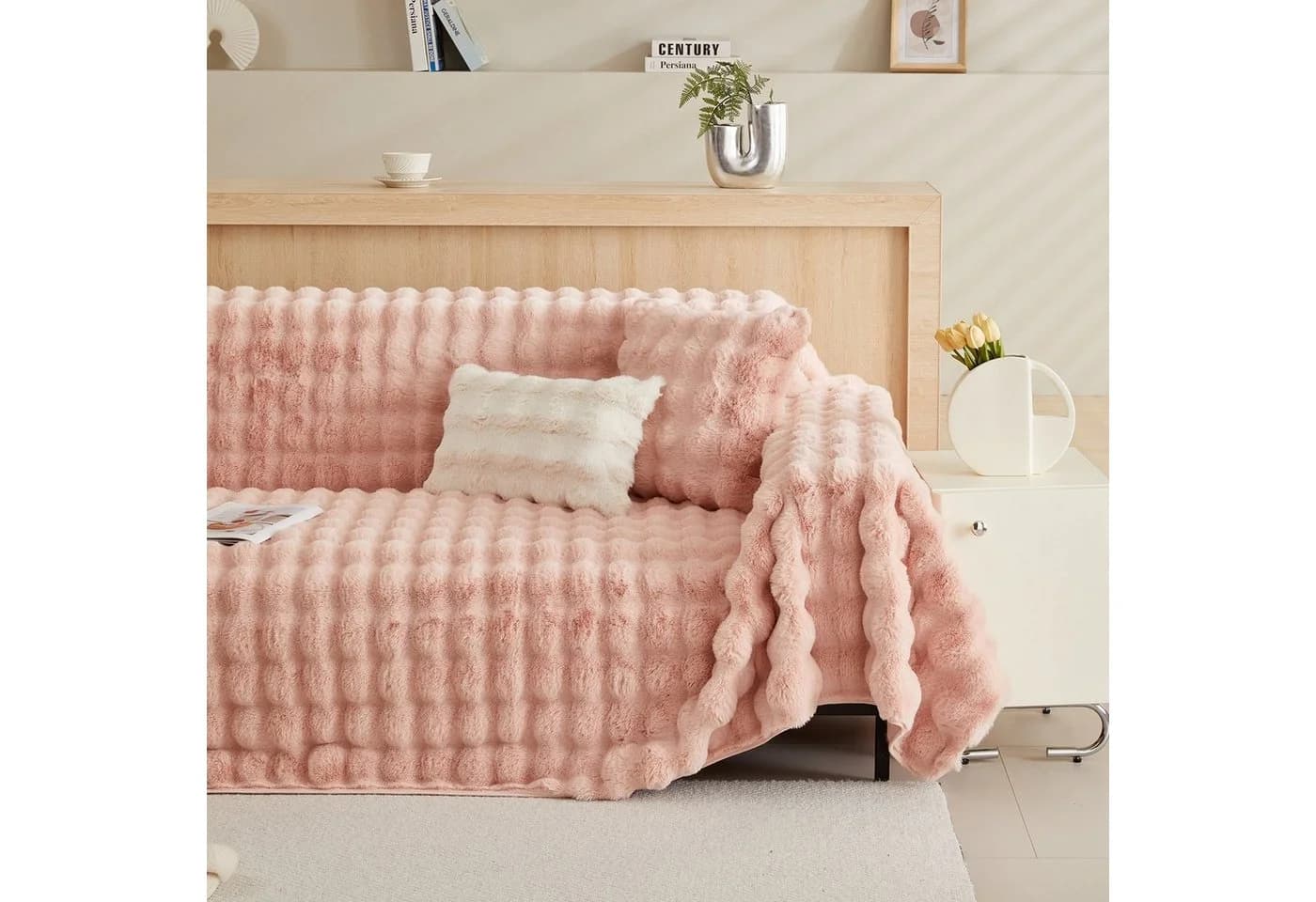 Sunicol Sofabezug Plüsch Rosa Superweiche Couchbezug Antirutsch - Bild 3