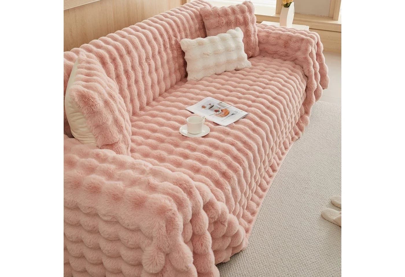 Sunicol Sofabezug Plüsch Rosa Superweiche Couchbezug Antirutsch - Bild 4