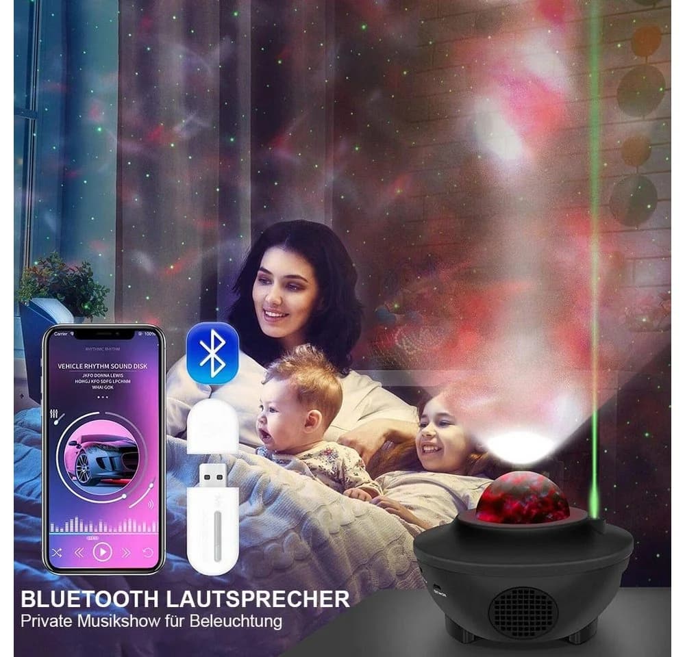 Sunicol LED-Sternenhimmel Galaxy Projektor mit Bluetooth Lautsprecher, 21 Lichtmodi, Schwarz - Bild 5