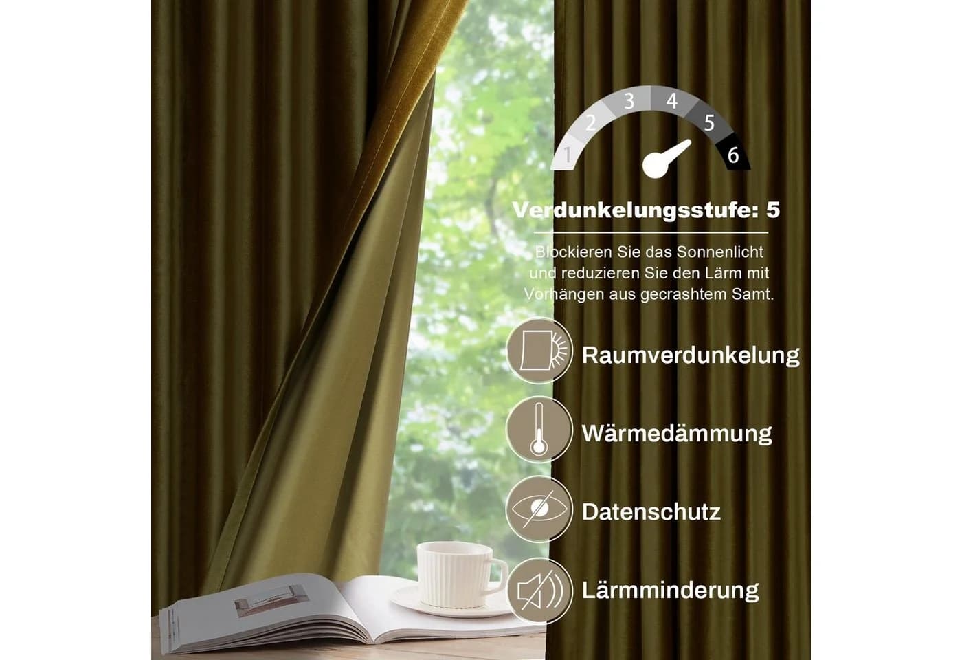 Sunicol Samtvorhang Verdunkelnd 2er Set Kräuselband Gold - Bild 5
