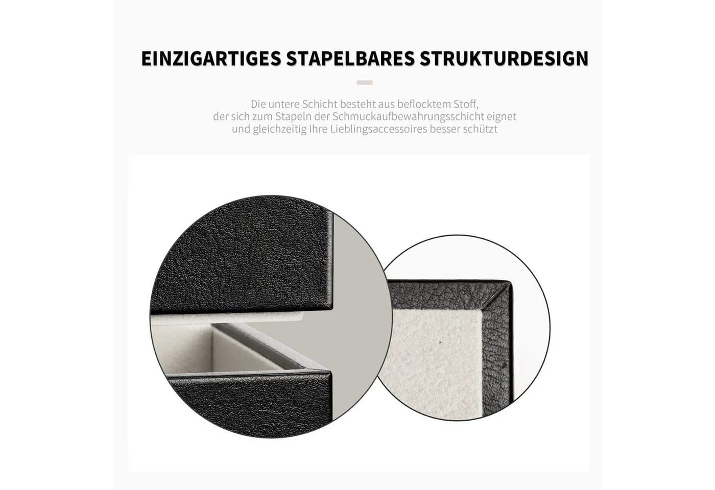 AdelDream Schmuckkasten Schwarz 4-in-1 Schmuckschatulle mit Schublade - Bild 4