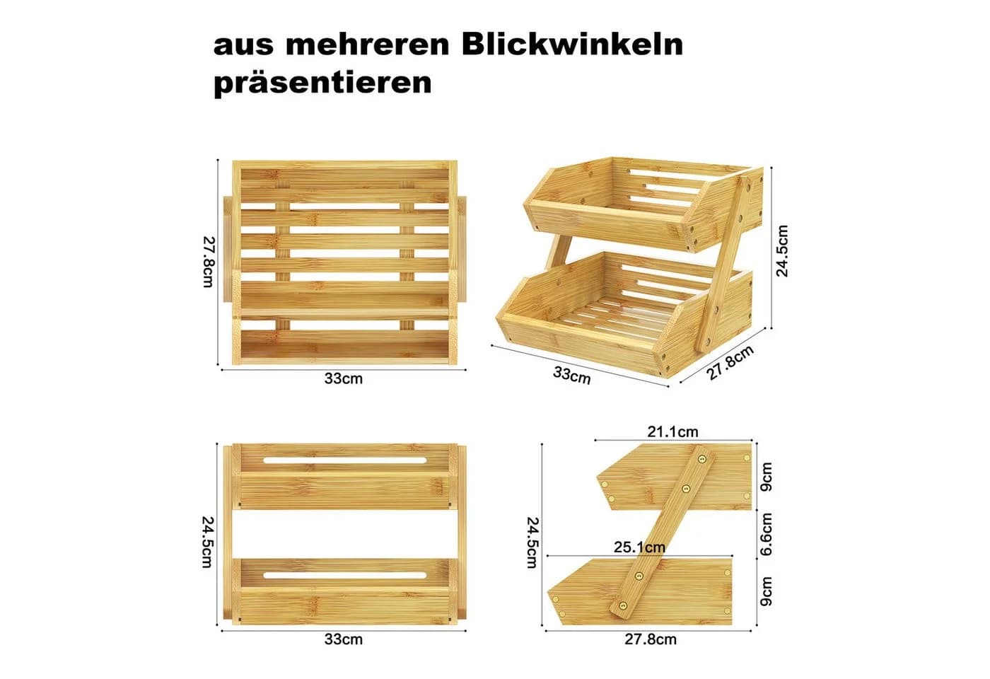 AdelDream Obstschale Bambus-Obstkorb Servierkorb Snack-Ausstellungsständer - Bild 3
