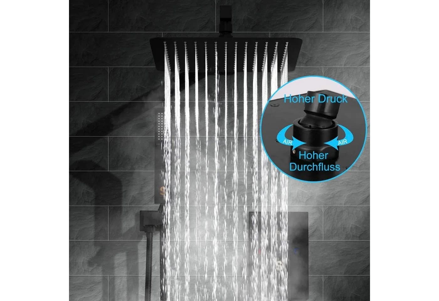 Rainsworth Regenduschkopf Schwarz 304 Edelstahl 40x40cm - Bild 5