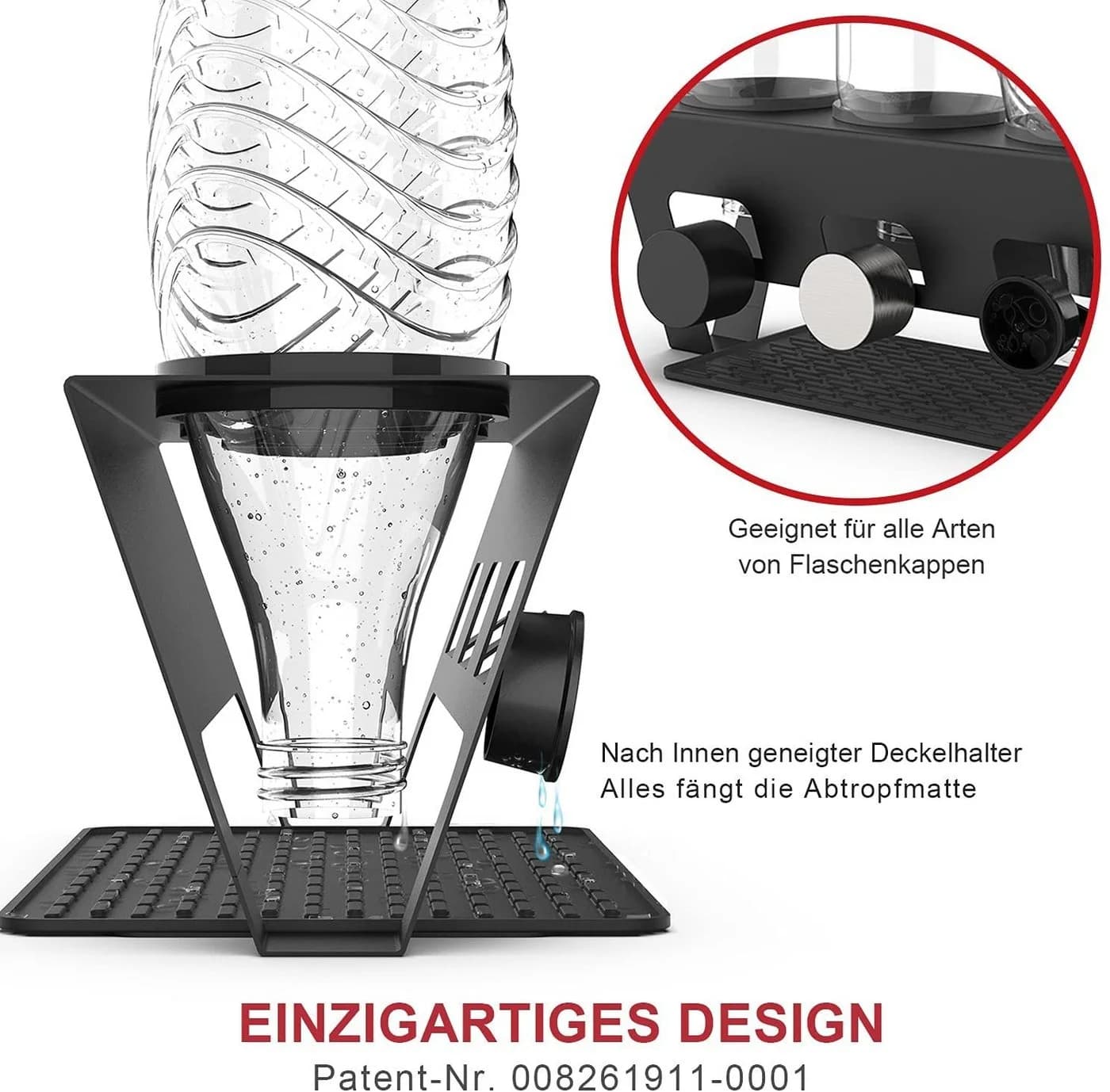 Rainsworth Edelstahl Flaschenhalter mit Abtropfmatte & Silikonschutzringen
