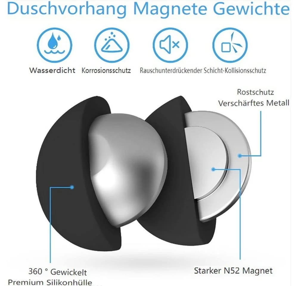 FELIXLEO Duschvorhang-Gewichte 5-tlg. Silikonbeschichtete Starke Magnete